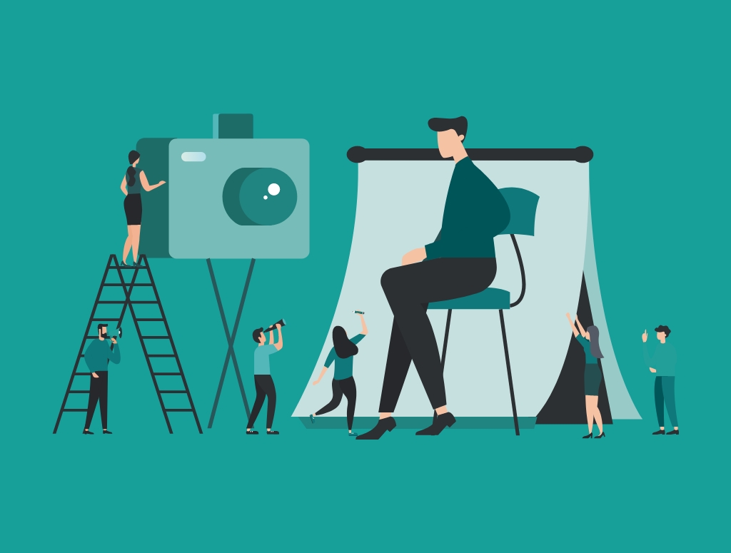 Graphic showing a team of photographers working at a photoshoot