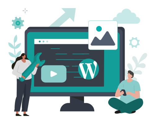 Graphic showing WordPress development taking place