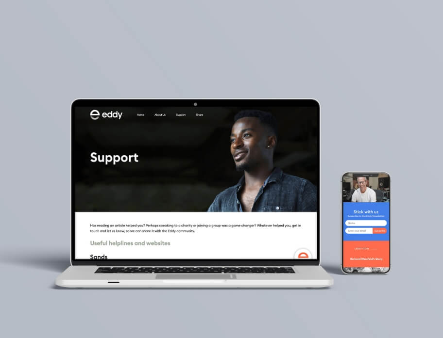 Graphic showing a screenshot of the Eddy website