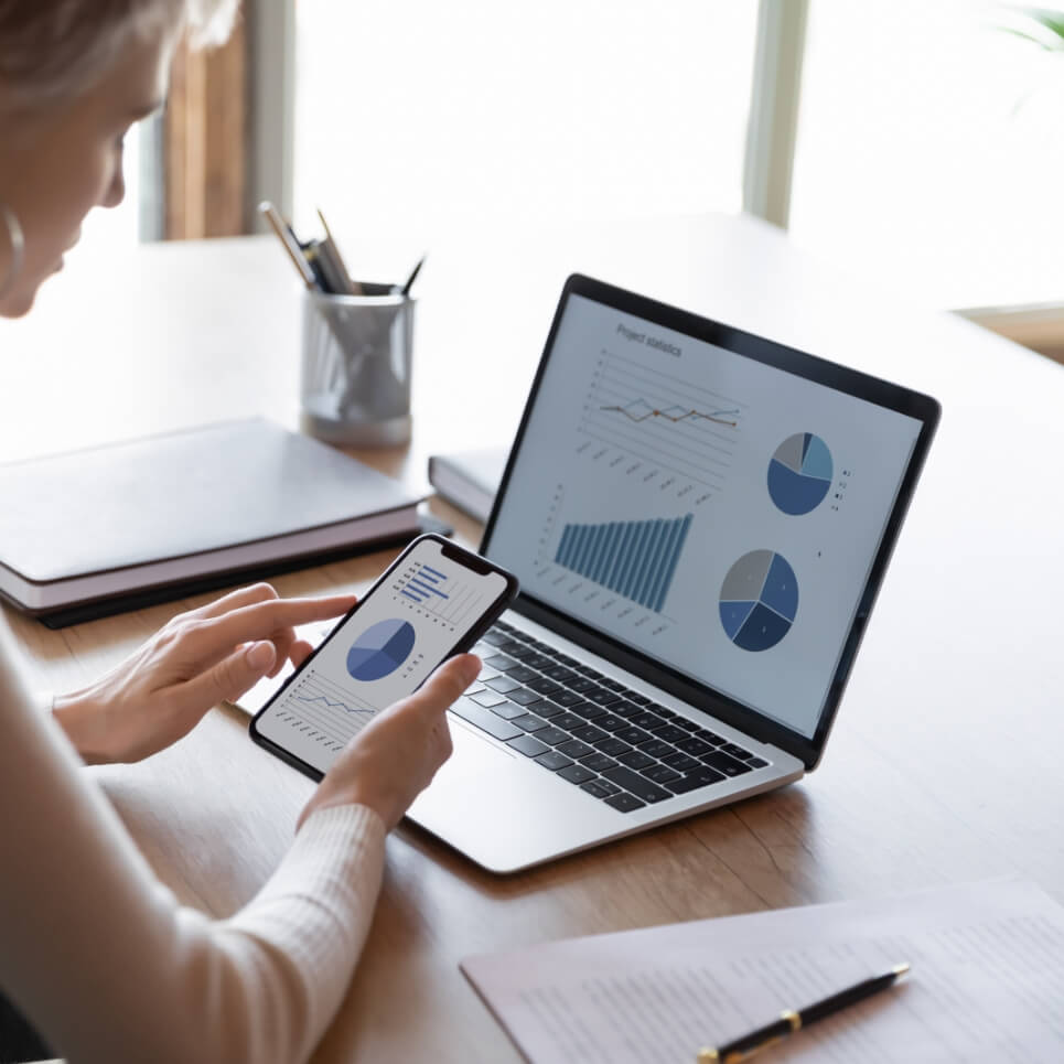 Image showing a woman looking at some graphs