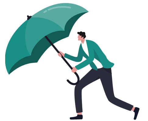 Graphic showing a man holding an umbrella