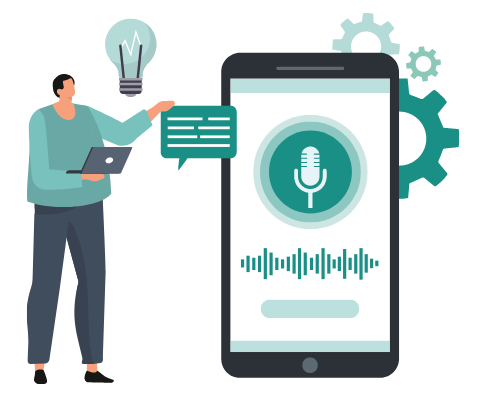 Graphic showing someone using voice recording software