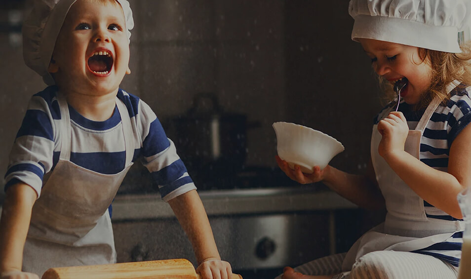 Graphic showing children baking together