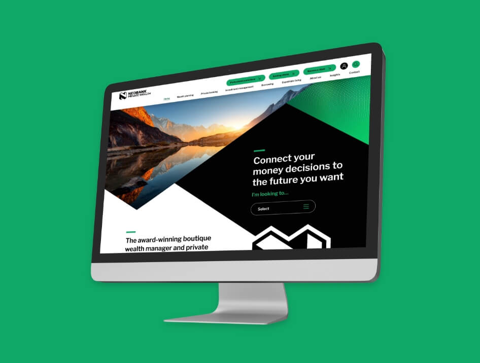 Graphic showing a screenshot of the Nedbank Private Wealth website