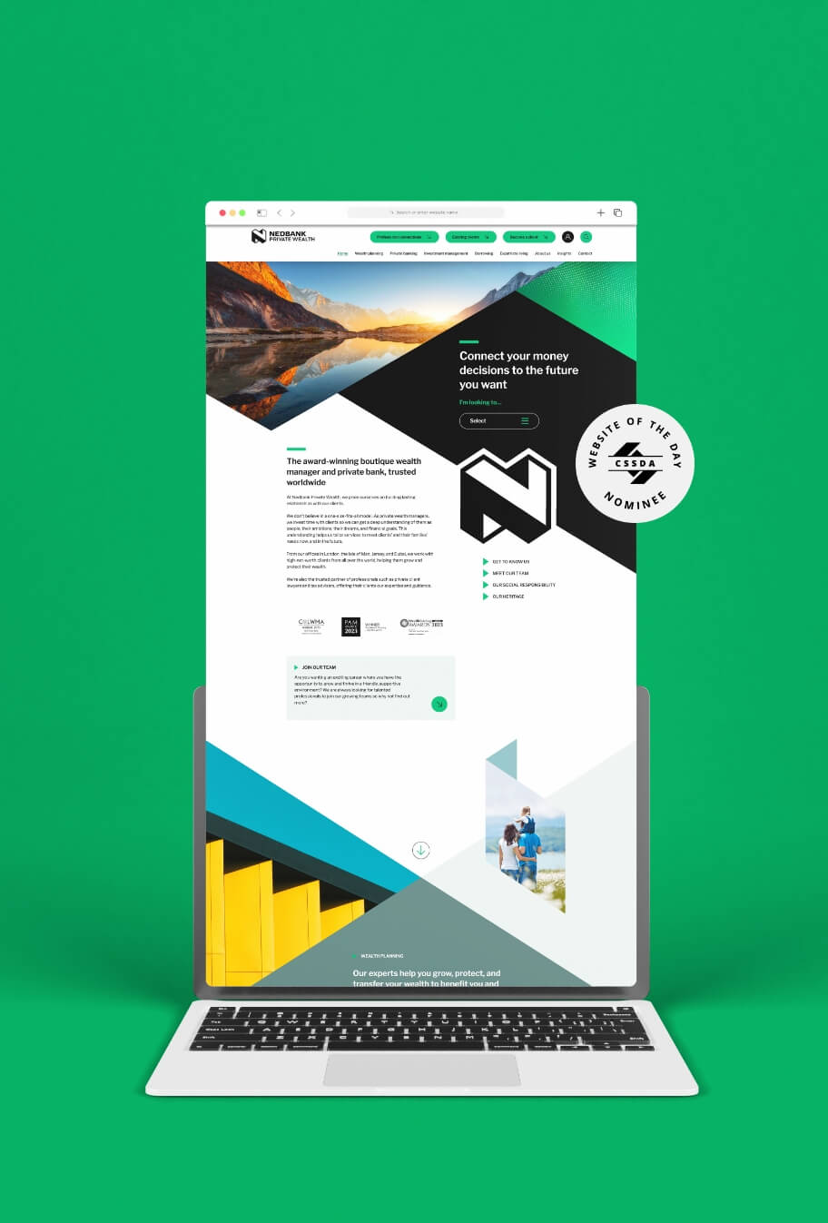 Graphic showing a screenshot of the Nedbank Private Wealth website