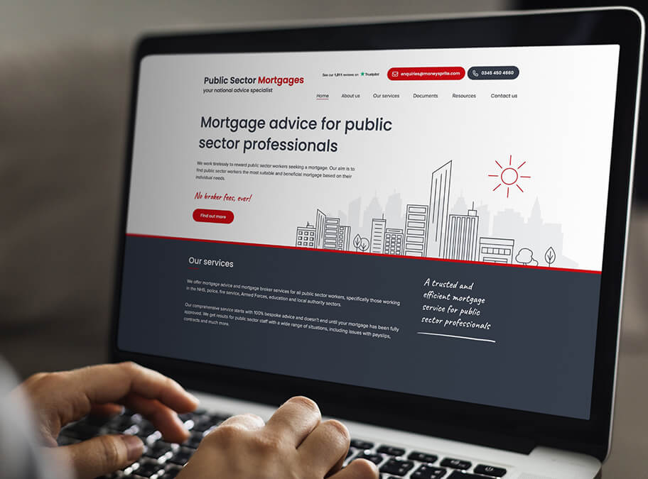 Graphic showing a screenshot of the Public Sector Mortgages website