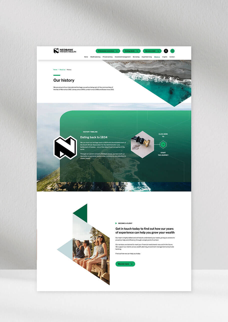 Graphic showing a screenshot of the Nedbank Private Wealth website