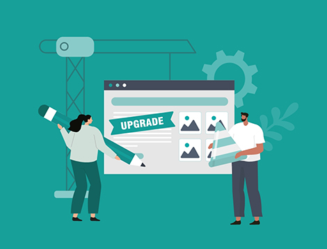 Graphic showing a website upgrade taking place