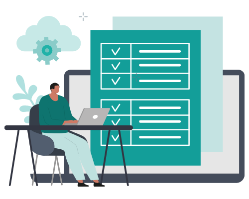 Graphic showing someone working next to a checklist