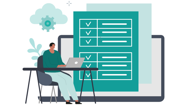 Graphic showing someone working next to a checklist