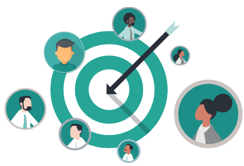 Graphic showing clients in circles around a central target