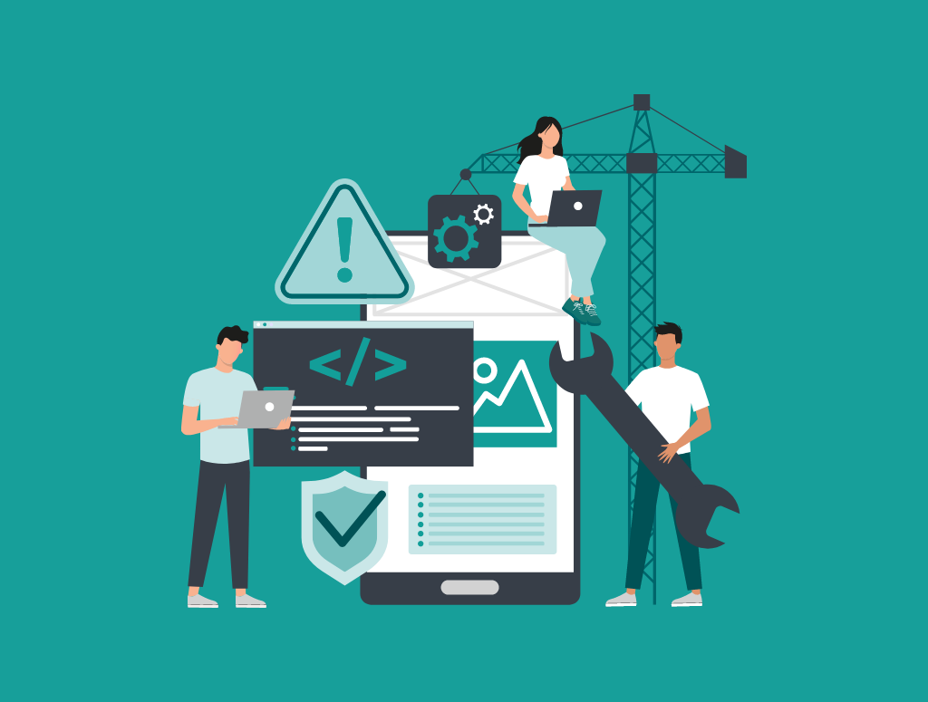 Graphic showing a website build taking place