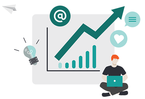 Graphic showing a marketer working on a graph