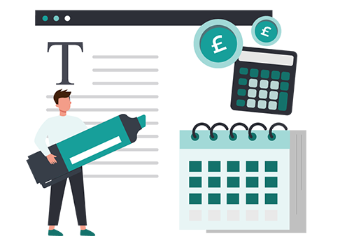 Graphic showing a marketer working on a content calendar