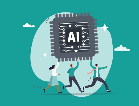 People holding an AI microchip above their heads