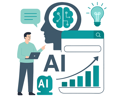 Graphic showing a man using AI