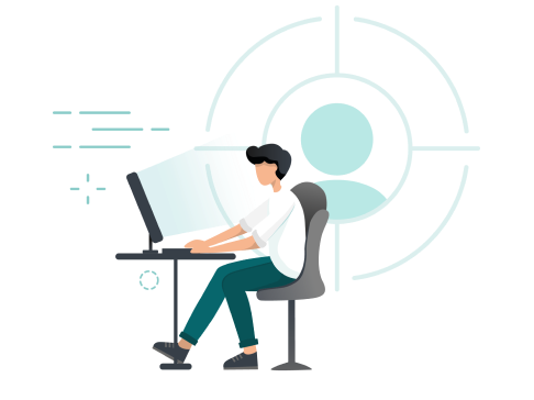 Graphic showing a man researching on his laptop